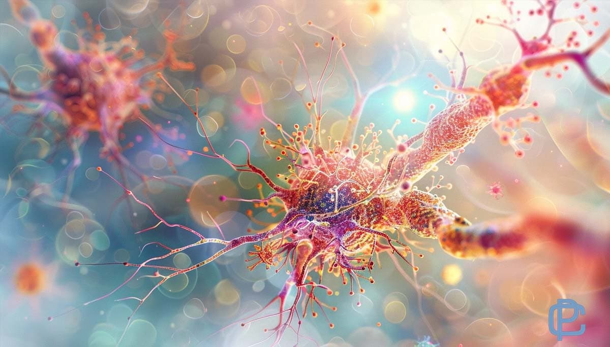 Image depicting a colorful bundles of nerves transitioning from healthy to damaged